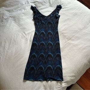 Vintage La Belle Navy Metallic Dress Ruffled Off The Shoulder Y2K Whimsigoth
